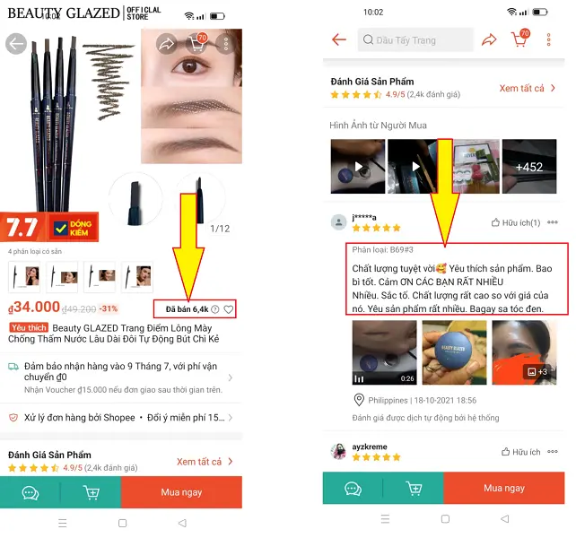 Cách chọn mua mỹ phẩm trên shopee